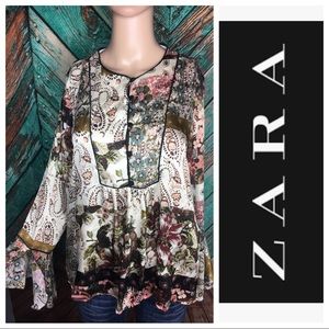 Zara Floral Boho Button Front Blouse